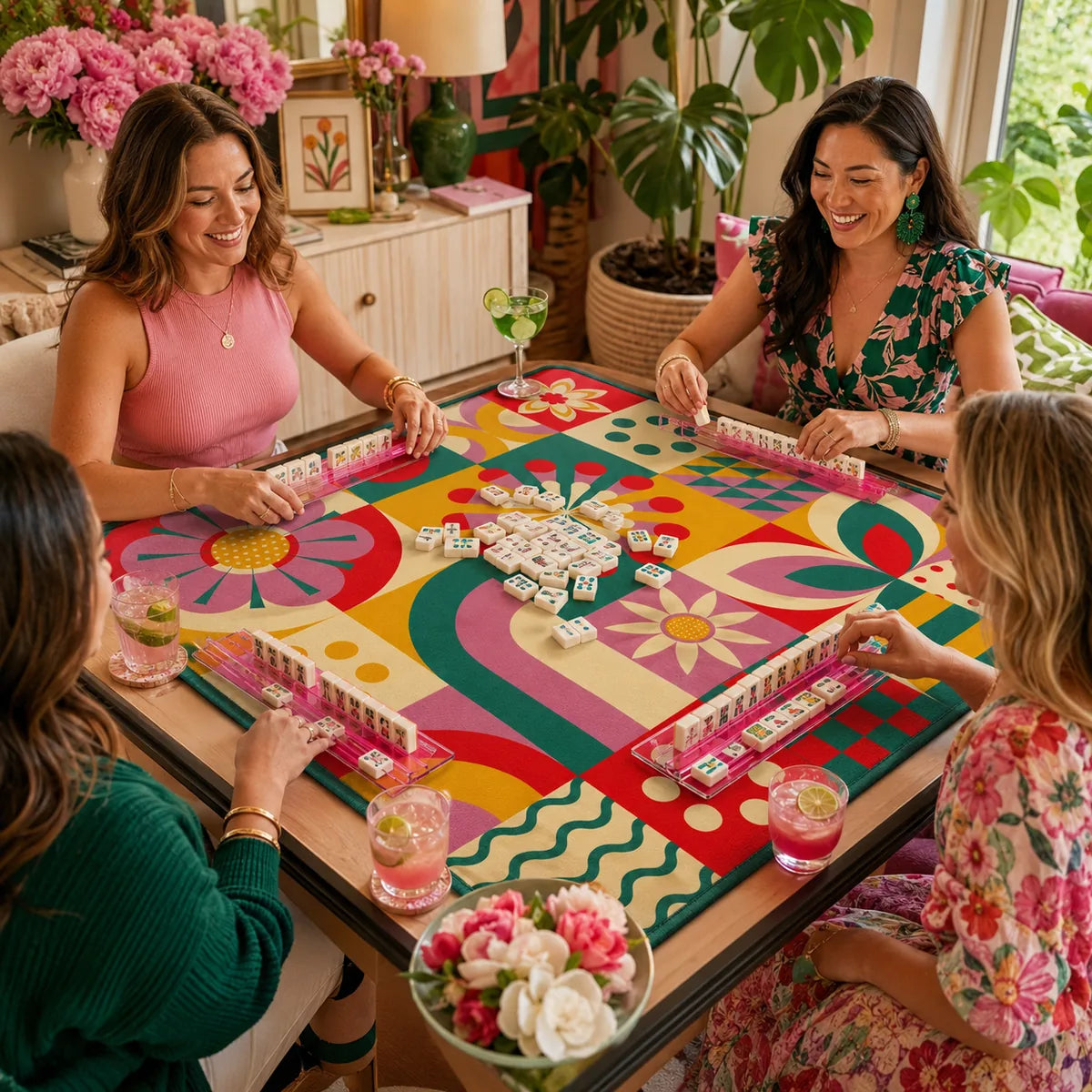 Retro Flower Garden American Mahjong mat product and lifestyle view 3