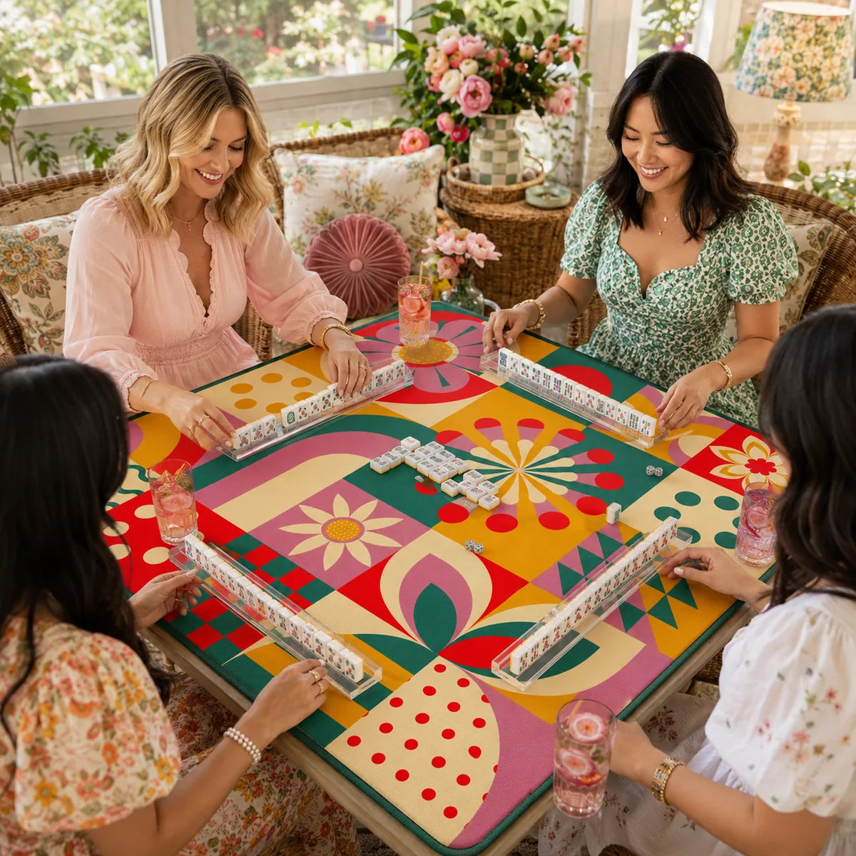 Retro Flower Garden American Mahjong mat product and lifestyle view 5