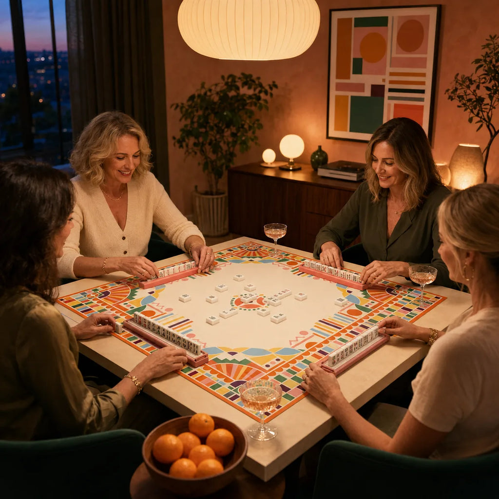 Sunset Art Deco American Mahjong mat product and lifestyle view 5