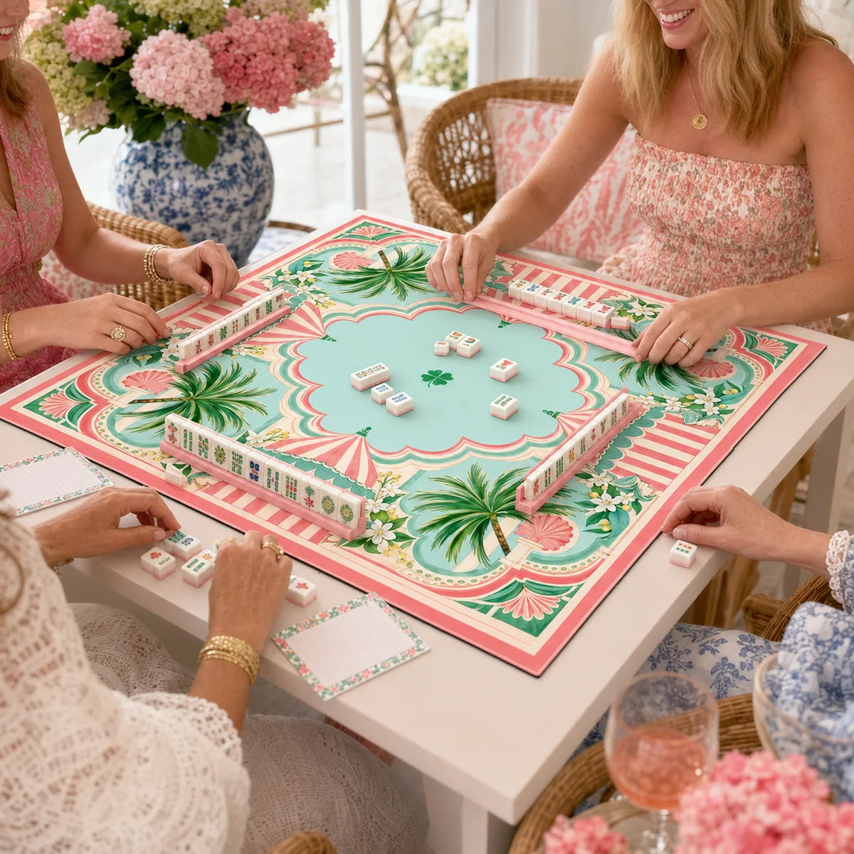 Tropical Escape American Mahjong mat product and lifestyle view 3