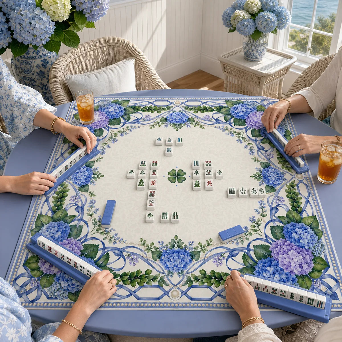 Wisteria Garden American Mahjong mat product and lifestyle view 3