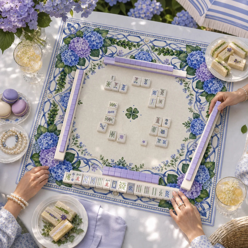 Wisteria Garden American Mahjong mat product and lifestyle view 4